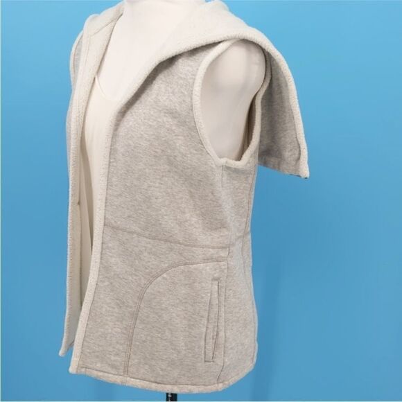 Talbots Gray Sweatshirt Vest Open Front Zip Hood size M - Picture 3 of 9